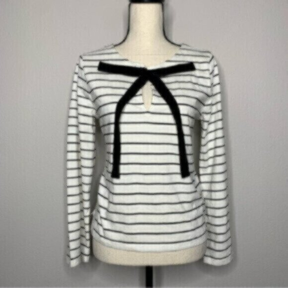 J. Crew Black & White Long Sleeve Striped With Velvet Bow - Picture 3 of 9